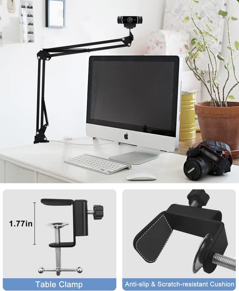 boseen Webcam Stand Desk Mount - Suspension Boom Scissor Arm Webcam Holder with Desk Clamp Mount for Logitech Webcam C920 C922 C922x C920S C930e C930 C615 Brio 4K and Other Devices with 1/4" Thread - Image 3
